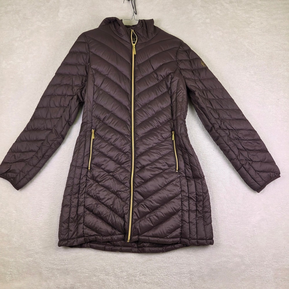 Michael Michael Kors Packable Down Puffer Jacket Purple Gold Hardware Size M